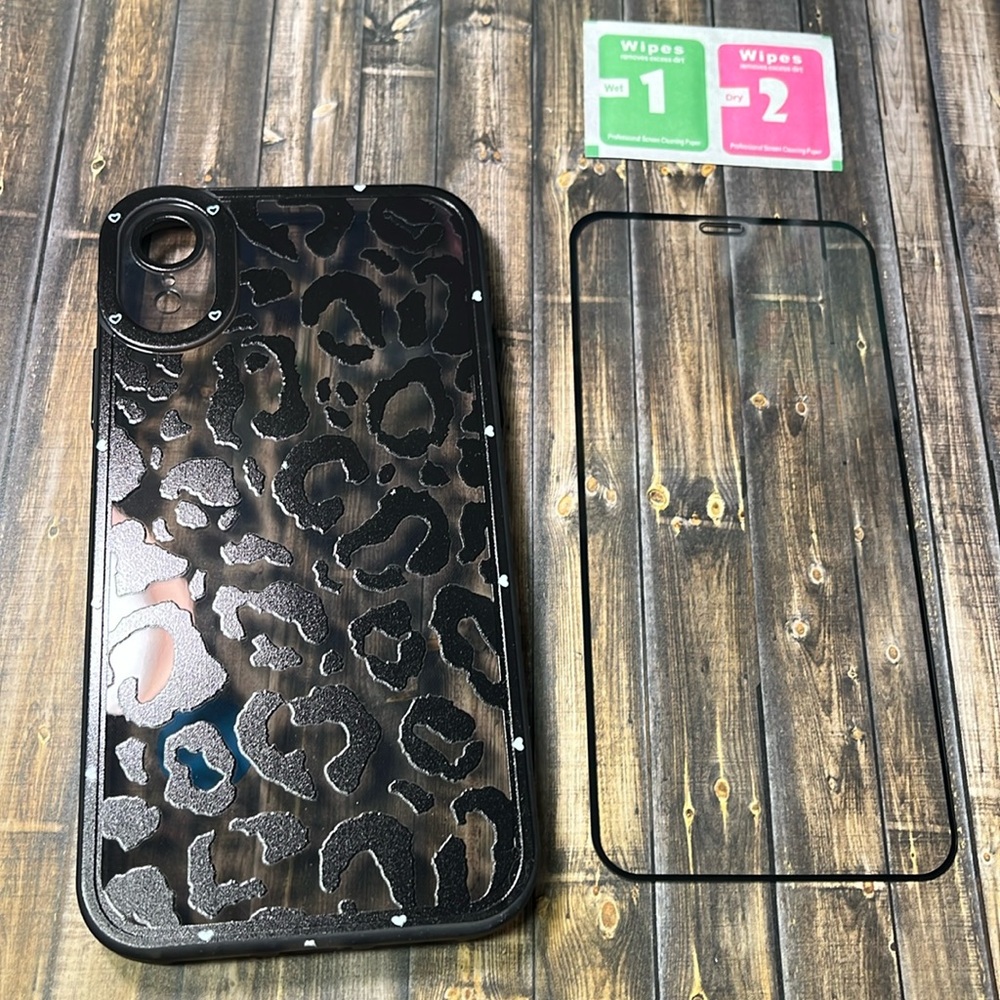 5for$10 Black Cheetah Print Transparent iPhone XR Phone Case With Screen